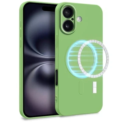Abbildung von MyGadget Hülle für Apple iPhone 16 [ kompatibel mit MagSafe ] Zweilagige Handyhülle Kameraschutz Cover Innenfutter &amp; Silikon außen Grün