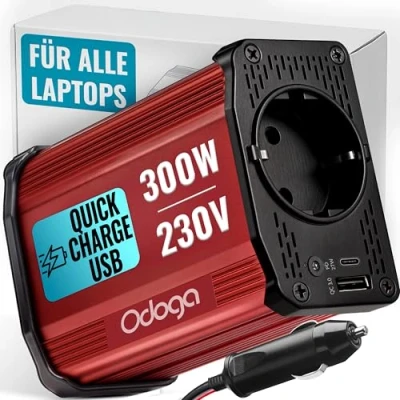 Abbildung von Odoga Wechselrichter 12V auf 230V 300 W Spannungswandler, Stromwandler mit 3A USB C Und A Anschluss, Inverter 220V, Auto Steckdose, Laden Sie Ihr Laptop, iPad, iPhone, Tablet Mehr
