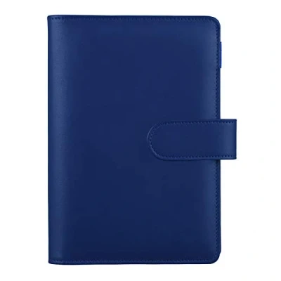 Abbildung von HAUTOCO A6 PU Leder Notizbuch, nachfüllbar, 6 Ringordner für Füllpapier und Bargeld, Budget Umschläge, lose Blätter, persönlicher Planer, Bindereinband mit magnetischer Schnalle, Marineblau
