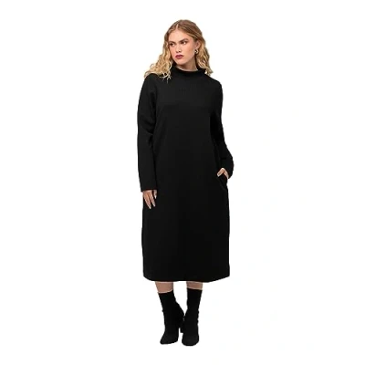 Abbildung von Ulla Popken Struktur Taschen Stehkragen Langarm Freizeitkleid, Damen, Größe: 54/56, Schwarz