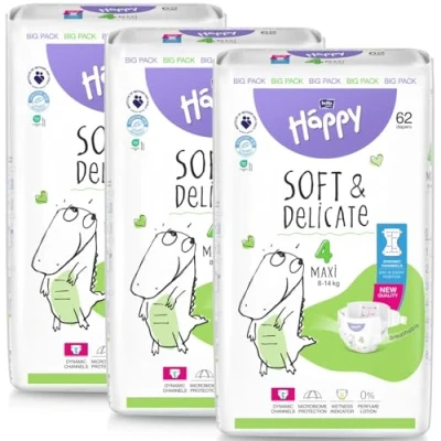 Abbildung von bella baby Happy Windeln Größe 4 Maxi 8 14 kg 186 Stück, DERMATEST &amp; OEKO TEX Siegel, Babywindeln Einweg