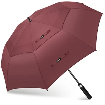 Abbildung von KEYHOT Regenschirm groß XXL Automatik öffnen, Golfschirm Sturmfest Double Canopy Stabiler Für 4 Personen Männer Frauen（Burgunderrot）