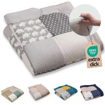Abbildung von Krabbeldecke Baby 80x80 cm &quot;Graue Sterne&quot; (Made in EU), ULLENBOOM ®, Dick gepolstert, Außenstoff 100% Baumwolle, verschiedenen Größen