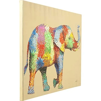 Abbildung von Kare Design Bild Touched Flower Elephant Bunt, Leinwandbild, Elefant, Acrylfarbe, Canvas, handgemalte Details, leichte Wandmontage, Modern, Wohnzimmer, Schlafzimmer, Flur, 90x120x4 cm (H/B/T)