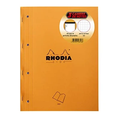 Abbildung von Rhodia 118316C Set mit 3 Notizblöcken geheftet DIN A4 (22,3x29,7 cm), 80 Blatt mikroperforiert, 4 fach gelocht, kariert, Clairefontaine Papier weiß 80g, Cover Orange, Stück