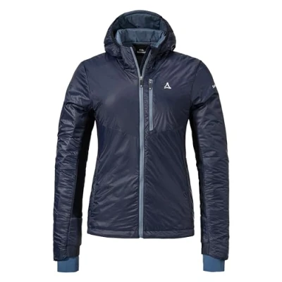 Abbildung von Schöffel Damen Ins Hybrid Black Raven L, leichte MTB Jacke mit 4 D Body Mapping, atmungsaktive, wärmende Fahrradjacke fixer Kapuze, Taschen, navy blazer, 46