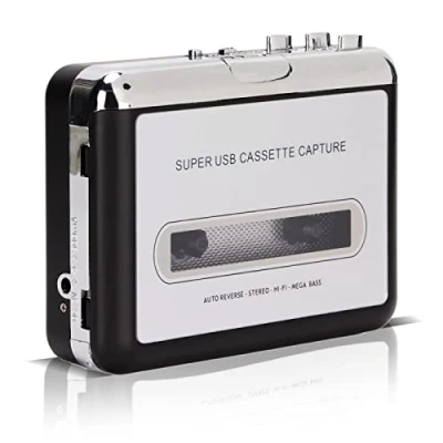 Abbildung von Tragbarer Kassettenspieler, Kassetten zu MP3 Konverter, Stereo 3,5 mm USB Audio Musikplayer mit Kopfhörer für Laptop PC