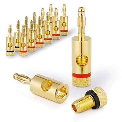 Abbildung von conecto Bananenstecker Lautsprecher Anschlussstecker Premium (12er Set) für alle Lautsprecherkabel mit einem Durchmesser von max. 6mm², 12 Stück Farbcodierung (6X rot, 6X schwarz), 24k vergoldet