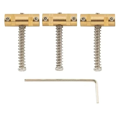 Abbildung von Musiclily Ultra 10,8mm Messing Kompensiert Saitenreiter Barrel Bridge Saddles für Tele/Telecaster Style E Gitarre, Originalfarbe mit Nickel Schrauben (3er Set)