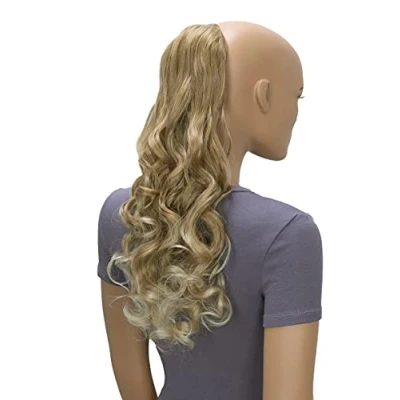 Abbildung von CAISHA 50cm Haarteil Ponytail Zopf Haarverlängerung Mit 2 Bändern Pferdeschwanz Lockig Dunkelblond Mix HC26 1