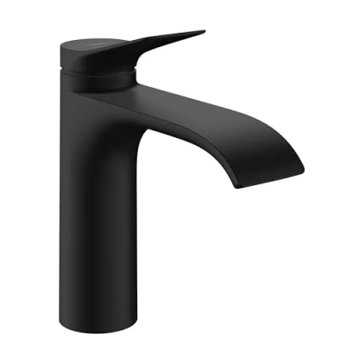 Abbildung von hansgrohe Vivenis Waschtischarmatur mit Zugstangen Ablauf, energiesparend (CoolStart), Wasserhahn Bad Auslauf Höhe 110 mm, Mischbatterie Waschbecken wassersparend (EcoSmart), Mattschwarz, 75023670