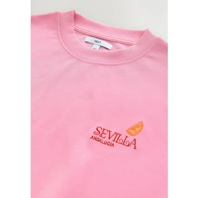 Abbildung von Next Regular FIT Short Sleeve CREW NECK BACK graphic MIDI Jerseykleid, Damen, Größe: 44, Pink city fruit