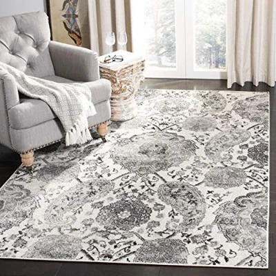 Abbildung von SAFAVIEH Boho Teppich für Wohnzimmer, Esszimmer, Schlafzimmer Madison Collection, Kurzer Flor, Creme und Silber, 122 X 183 cm