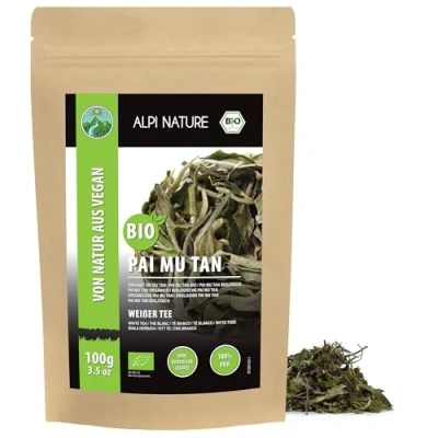 Abbildung von Bio Pai Mu Tan Tee (100g), Weißer Tee, aus kontrolliert biologischem Anbau, Weißtee geschnitten