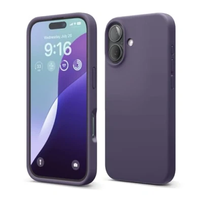 Abbildung von elago Premium Liquid Silikon Hülle Kompatibel mit iPhone 16 Hülle, Ganzkörper Handyhülle, Stoßfest, Schlanke Kratzfester weicher Mikrofaser Innenfutter, 6.1 Zoll (Dunkellila)