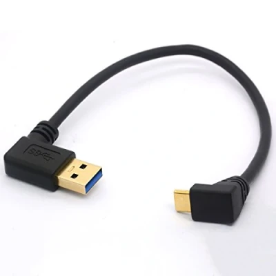 Abbildung von USB Typ C Verlängerungskabel, vergoldet, 3.0 Stecker auf 90 Grad nach oben unten abgewinkelt, Kabel, Datensynchronisation und Ladekonverter, Adapter