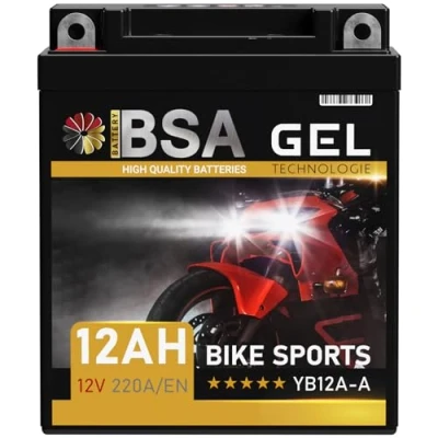 Abbildung von BSA YB12A A GEL Motorradbatterie 12V 12Ah 220A/EN Batterie doppelte Lebensdauer entspricht 51211 B CB12A vorgeladen auslaufsicher wartungsfrei ersetzt 10Ah