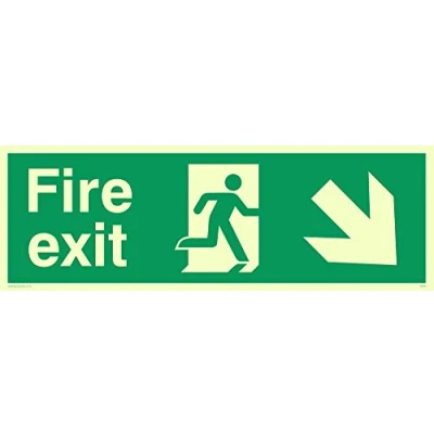 Abbildung von Viking Schilder sb428 l31 p Schild &quot;Fire Exit, Pfeil nach rechts unten, halbstarr Foto Leuchtziffern Kunststoff, 100 mm H x 300 W