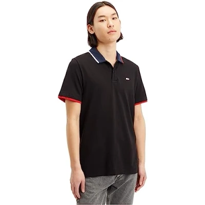 Abbildung von Tommy Jeans FLAG NECK Poloshirt, Herren, Größe: Small, Black