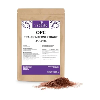 Abbildung von OPC Traubenkernextrakt hochdosiert 250g Pulver ohne Zusatzstoffe Made in Germany Laborgeprüft Vegan