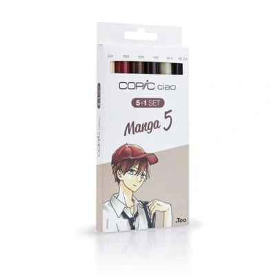 Abbildung von COPIC Ciao Marker 5+1 Set &quot;Manga 5&quot;, 5 Allround Layoutmarker mit einer mittelbreiten und Brush Spitze, inkl. 1 Multiliner 0,3 mm