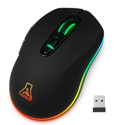 Abbildung von THE G LAB Kult Krypton Kabellose Gaming Maus, 6400 DPI Wireless Maus Bluetooth &amp; 2.4 GHz, RGB, Wiederaufladbare Batterie, 7 Tasten, Leicht, Beidhändig Schwarz New