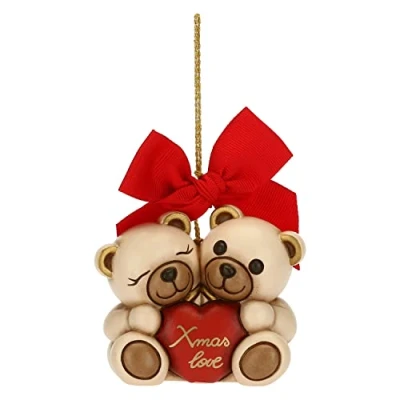 Abbildung von THUN Weihnachtsschmuck, Paar Teddy Xmas Love aus Keramik, handverziert, Maxi Version Weihnachtsgeschenkidee 2022 7,4 x 5,2 6,6 cm h