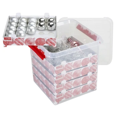 Abbildung von SUNWARE Q Line Weihnachtsbox 38 L + Tabletts für 125 Kugeln transparent/rot