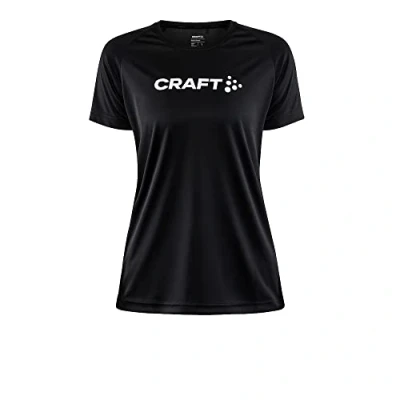 Abbildung von Craft CORE Essence Logo Tee Sportshirt Damen M Black Trainingsshirt aus recyceltem Polyester Regular fit Kurzarm mit geschwungenen Seitennähten