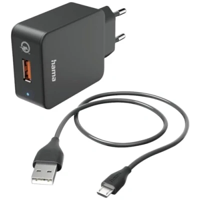 Abbildung von Hama Schnellladegerät, mit Ladekabel Micro USB, 19,5W (Set, Qualcomm Quick Charge 3.0, USB Ladegerät, für Handy, Smartphone, Tablet, Power Pack, schnellladen, klein) schwarz