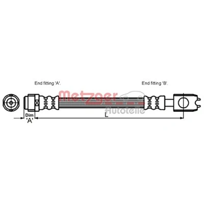 Abbildung von METZGER 4116215 Bremsschläuche 382 VOLKSWAGEN: Lupo / 3L, Polo III Schrägheck, Passat B3/B4 Variant, SEAT: Arosa