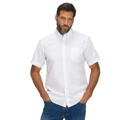 Abbildung von JP 1880 Herren Seersucker Hemd, Halbarm, Buttondown Kragen, Modern Fit, Streifen Shirt, schneeweiß, 4XL