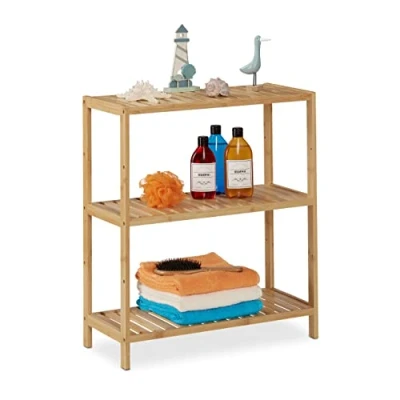 Abbildung von Relaxdays Badregal, Bambus, 3 Ablagen, höhenverstellbar, HBT: 69 x 60 26 cm, Bad &amp; Küche, schmales Standregal, Natur