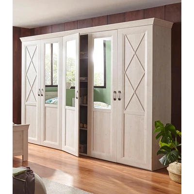 Abbildung von FORTE Drehtürenschrank &quot;Kashmir, TOPSELLER, im klassischem Landhausstil, Made in Europe&quot;, (B x H T: ca. 255 220 62 cm), mit Spiegel und dekorativen Fräsungen Elementen