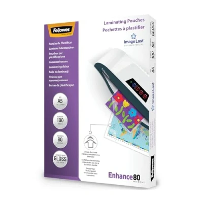 Abbildung von Fellowes Laminierfolien A5 ImageLast, 80 Mikron (2 x Mikron), 100 Stück, transparent mit Ausrichtungshilfe. Ideal für Fotos und Informationshinweise optimalem Kontrast
