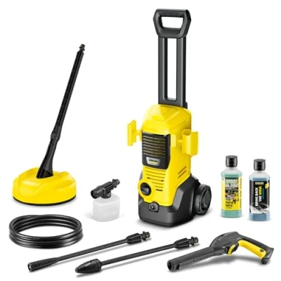 Abbildung von Kärcher Hochdruckreiniger K 2 Premium FJ Home, Druck: max. 110 bar, Fördermenge: 360 l/h, Flächenleistung: 20 m²/h, Gewicht: 4,2 kg, HD Pistole, Strahlrohre, Dreckfräser, Schaumdüse, Home Kit