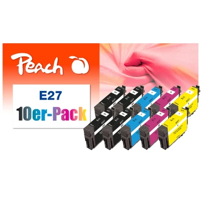 Abbildung von Peach E27 10er Pack Druckerpatronen (4xBK, 2xC, 2xM, 2xY) ersetzt Epson T2706, No. 27, C13T27064010*2 für z.B. WorkForce WF 3600, 3620 DWF,