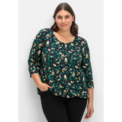 Abbildung von Sheego 3/4ARM Langarmshirt, Damen, Größe: 40/42, Schwarz gemustert