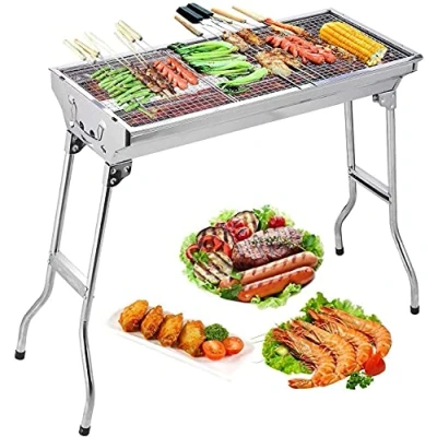 Abbildung von Uten Edelstahl BBQ Holzkohlegrill Räuchergrill Faltbar Tragbar für Kochen im Freien Camping Wandern Picknick Rucksackreisen Groß Silber