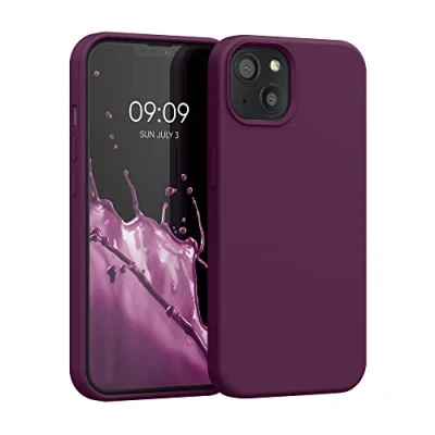 Abbildung von kwmobile Hülle kompatibel mit Apple iPhone 13 Silikon Handy Case Handyhülle weiche Oberfläche kabelloses Laden Bordeaux Violett