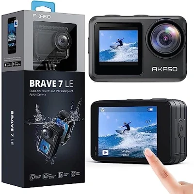 Abbildung von AKASO Action Cam 4K30FPS, 20MP Unterwasserkamera IPX7 40M Wasserdicht EIS 2.0 Kamera Touchscreen Doppelbildschirm Sportkamera WiFi Brave 7 LE