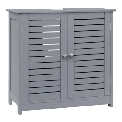 Abbildung von EUGAD Waschbeckenunterschrank, Badezimmer Unterschrank Waschbecken, stehender Badschrank 60x60x30 cm, mit 2 Lamellentüren, Verstellbarer Ablage, Grau
