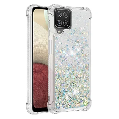 Abbildung von KBIKO zxl Kompatibel mit Samsung Galaxy A12 Hülle, [Silver Back] Mädchen Glitzern Handyhülle Hülle Ringständer, Cover Silikon Flüssigkeit Clear Schutzhülle für A12.Silver1 YBL