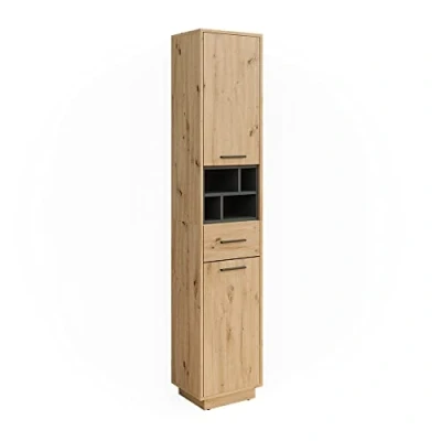 Abbildung von Vicco Hochschrank Beatrice Eiche/Anthrazit 38x190 mit Türen Schublade offenen Fächern