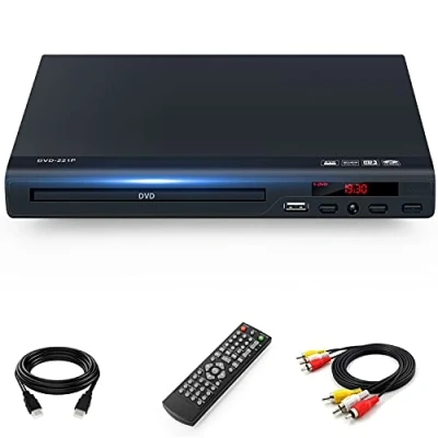 Abbildung von DVD Player für TV mit HDMI Ausgang, Full HD 1080p Upscaling Zuhause, spielt alle Formate und Regionen, DVD/CDs unterstützt, Fernbedienung AV/HDMI Kabel im Lieferumfang enthalten