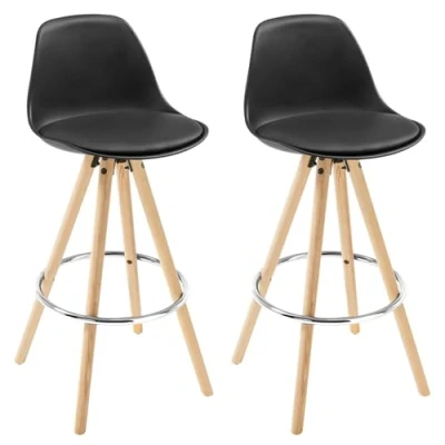 Abbildung von WOLTU® BH45sz 2 x Barhocker 2er Set Barstuhl aus Kunststoff Holzgestell mit Lehne + Fußstütze Design Stuhl Küchenstuhl optimal Komfort Schwarz