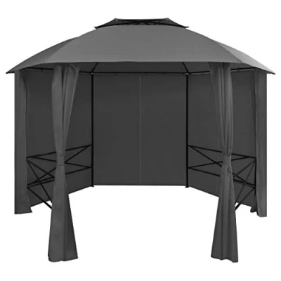 Abbildung von vidaXL Gartenpavillon mit Vorhängen Garten Pavillon Zelt Partyzelt Gartenzelt Festzelt Bierzelt Pulverbeschichtet Hexagonal 360x265 cm Anthrazit