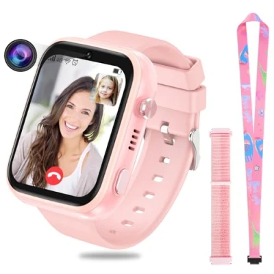 Abbildung von OKYUK 4G Smartwatch für Kinder, GPS Tracker, mehrere Desktop Stile zur Auswahl, Zwei Wege Anrufe, Bildkompetenz, SOS, WLAN, wasserdichter Touchscreen 412 Jungen und Mädchen (T45 Rosa)