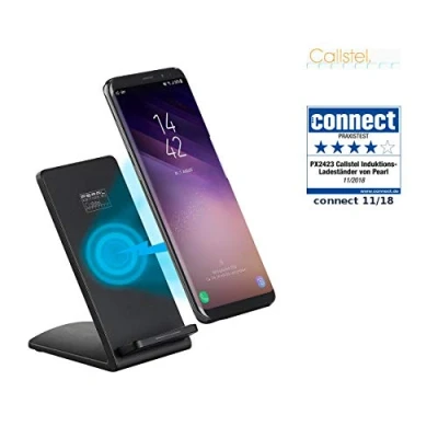Abbildung von Callstel Ladestation Induktiv: Induktions Ladeständer für Qi kompatible Smartphones, 1A, 5 W, schwarz (Qi Ladestation, Ladegerät Induktiv, Apple Ladekabel)
