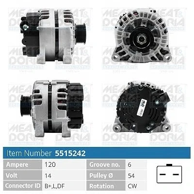 Abbildung von MEAT &amp; DORIA 5515242 Lichtmaschine 14V 120A PEUGEOT: 207 Schrägheck, 308 I SW, 407 CITROËN: C4 Berlingo II Kastenwagen